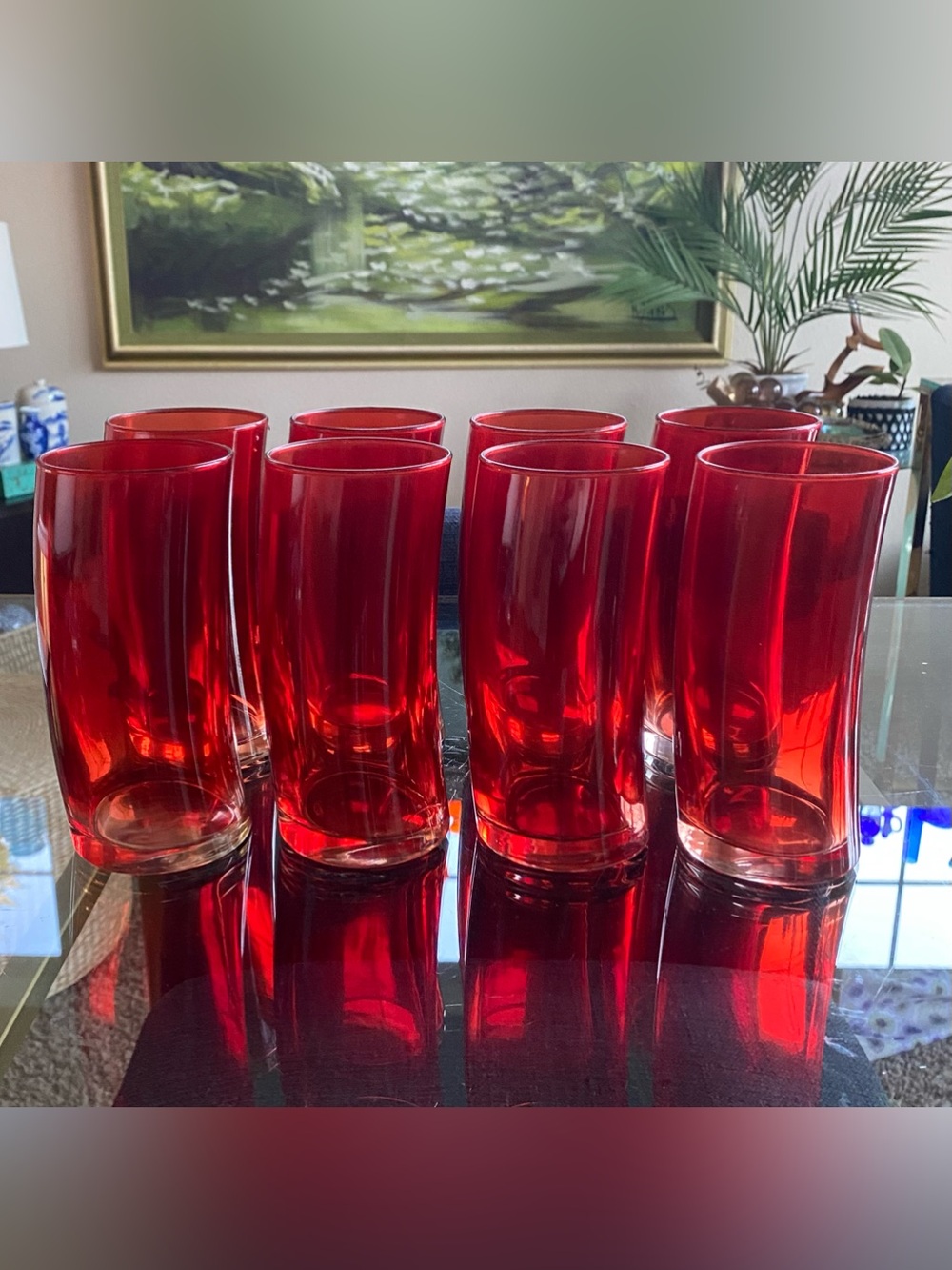 Vintage Leonardo Swing Ruby Red Highball Glass Tumblers - Set of 8